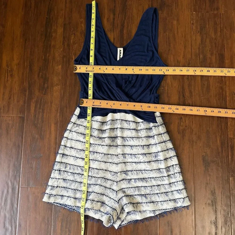 NWOT AMADI ANTHROPOLOGIE Sleeveless Cilli Romper in Blue Ivory V-Neck - Picture 11 of 12